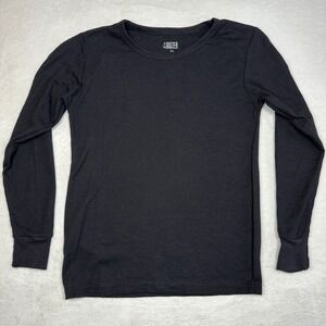 AT THE BUZZER Black Waffle Knit Long Sleeve Thermal Shirt Top XL
